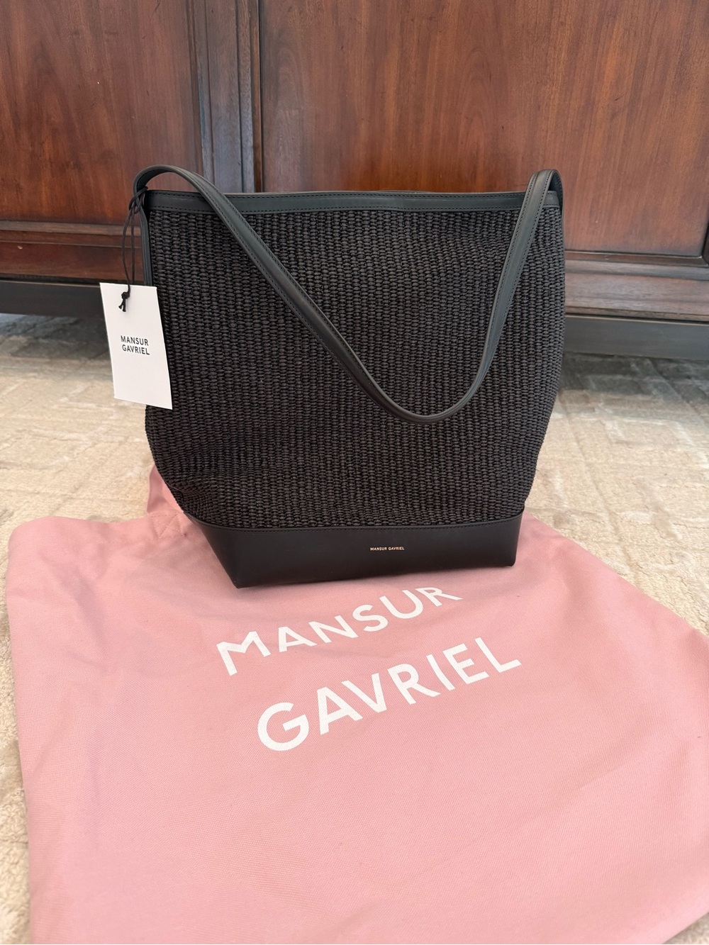 Mansur Gavriel Black Woven Tote with Leather Trim NWT - Picture 3 of 8